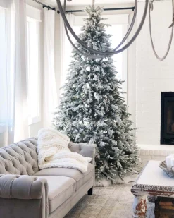 King Of Christmas 10' Queen Flock® Artificial Christmas Tree With 1300 Warm White LED Lights- Realistic|Pre-Lit