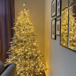 King Of Christmas 10' Queen Flock® Artificial Christmas Tree With 1300 Warm White LED Lights- Realistic|Pre-Lit