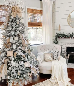 King Of Christmas 12' Queen Flock® Artificial Christmas Tree With 1700 Warm White LED Lights- Realistic|Pre-Lit