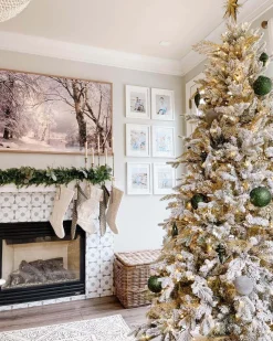 King Of Christmas 8' Queen Flock® Artificial Christmas Tree With 900 Warm White LED Lights- Realistic|Pre-Lit