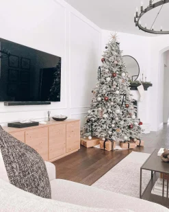 King Of Christmas 9' Queen Flock® Artificial Christmas Tree With 1100 Warm White LED Lights- Realistic|Pre-Lit