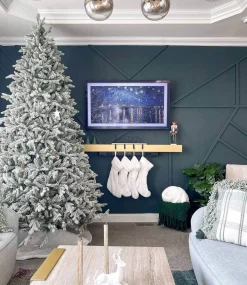 King Of Christmas 9' Queen Flock® Artificial Christmas Tree With 1100 Warm White LED Lights- Realistic|Pre-Lit