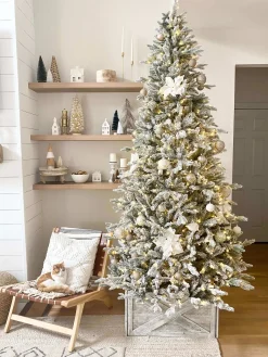 King Of Christmas 10' Queen Flock® Slim Artificial Christmas Tree 1000 Warm White LED Lights- Realistic|Slim