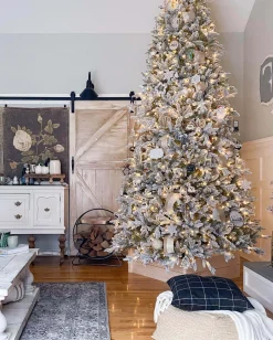 King Of Christmas 10' Queen Flock® Slim Artificial Christmas Tree 1000 Warm White LED Lights- Realistic|Slim