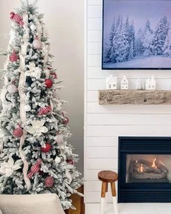 King Of Christmas 10' Queen Flock® Slim Artificial Christmas Tree 1000 Warm White LED Lights- Realistic|Slim