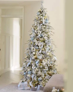 King Of Christmas 10' Queen Flock® Slim Artificial Christmas Tree 1000 Warm White LED Lights- Realistic|Slim