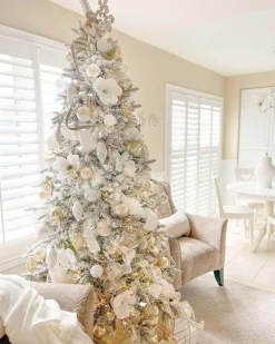 King Of Christmas 6.5' Queen Flock® Slim Artificial Christmas Tree With 500 Warm White LED Lights- Realistic|Slim