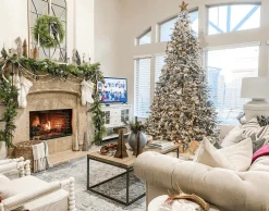 King Of Christmas 6.5' Queen Flock® Slim Artificial Christmas Tree With 500 Warm White LED Lights- Realistic|Slim