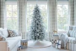 King Of Christmas 6.5' Queen Flock® Slim Artificial Christmas Tree With 500 Warm White LED Lights- Realistic|Slim