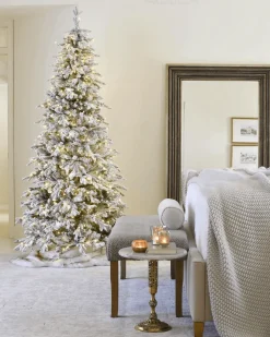 King Of Christmas 6.5' Queen Flock® Slim Artificial Christmas Tree With 500 Warm White LED Lights- Realistic|Slim