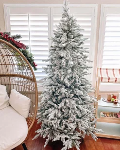 King Of Christmas 6.5' Queen Flock® Slim Artificial Christmas Tree Unlit- Slim|Unlit