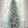 King Of Christmas 7.5' Queen Flock® Slim Artificial Christmas Tree With 650 Warm White LED Lights- Realistic|Slim
