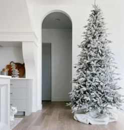 King Of Christmas 9' Queen Flock® Slim Artificial Christmas Tree With 900 Warm White LED Lights- Realistic|Slim