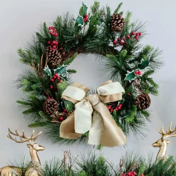 King Of Christmas 24" Redwood Wreath With 50 Warm White Led Lights (Battery Operated)- Wreaths
