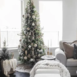 King Of Christmas 10' Royal Fir Slim Artificial Christmas Tree With 1100 Warm White & Multi-Color LED Lights- Realistic|Slim