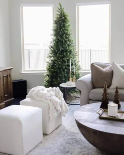 King Of Christmas 7.5' Royal Fir Slim Artificial Christmas Tree With 650 Warm White & Multi-Color LED Lights- Realistic|Pre-Lit