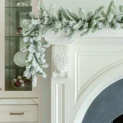 King Of Christmas 9' X 12" King Flock® Garland With LED Lights (Battery Operated)- 9' X 12"|Garlands