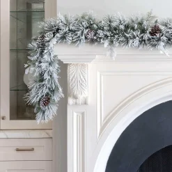 King Of Christmas 6' X 12" Marquis Flock Garland With 70 Warm White LED Lights (Battery Operated)- Flocked