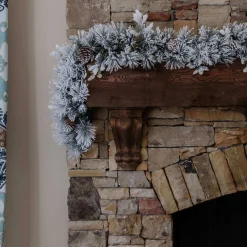 King Of Christmas 6' X 12" Marquis Flock Garland With 70 Warm White LED Lights (Battery Operated)- Flocked