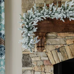 King Of Christmas 9' X 12" Queen Flock® Garland With LED Lights (Battery Operated)- Garlands|Flocked