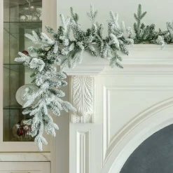 King Of Christmas 9' X 12" Queen Flock® Garland With LED Lights (Battery Operated)- Garlands|Flocked