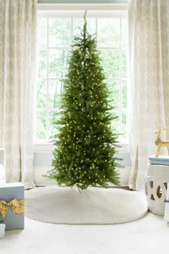 King Of Christmas 6.5' Yorkshire Fir Slim Artificial Christmas Tree With 400 Warm White LED Lights- Classic|Pre-Lit