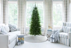 King Of Christmas 6.5' Yorkshire Fir Slim Artificial Christmas Tree With 400 Warm White LED Lights- Classic|Pre-Lit