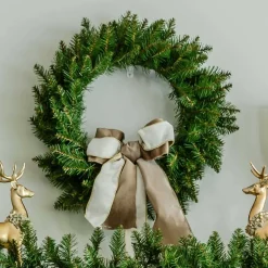 King Of Christmas 24" Yorkshire Fir Wreath With Warm White LED Lights (Battery Operated)- Wreaths|Green