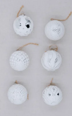 King Of Christmas Distressed White Glass Ornament Set (6 Pack)- Ornaments