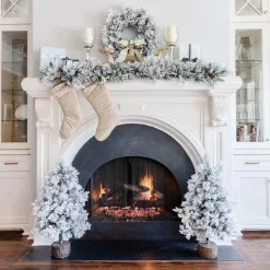 King Of Christmas Marquis Flock Collection 4-Piece Set With Warm White LED Lights (Battery Operated)- Sets|Flocked