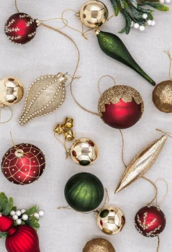 King Of Christmas Mistletoe 15-Piece Glass Ornament Set (Red-Green)- Ornaments|15 Pack