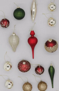 King Of Christmas Mistletoe 15-Piece Glass Ornament Set (Red-Green)- Ornaments|15 Pack