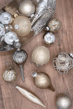 King Of Christmas Mixed Metals 15-Piece Glass Ornament Set (Silver-Gold)- Ornaments|15 Pack