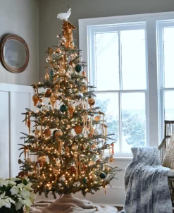 King Of Christmas Natural 30-Piece Glass Ornament Set (Burnt-Orange, Green) Limited Edition- Ornaments|30 Pack