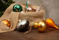 King Of Christmas Natural 30-Piece Glass Ornament Set (Burnt-Orange, Green) Limited Edition- Ornaments|30 Pack