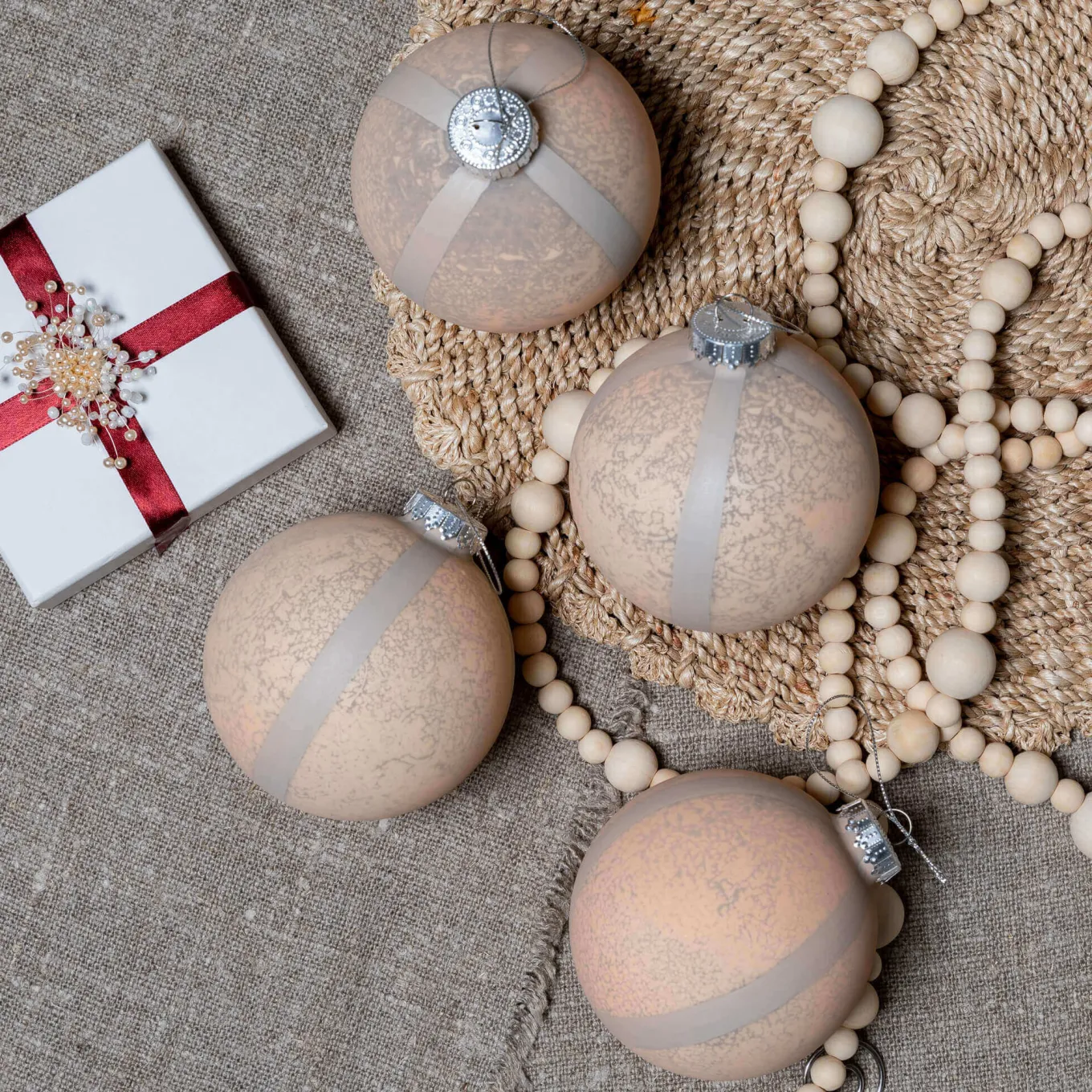 King Of Christmas Rustic Stripe Glass Ornament (4 Pack)- Ornaments|4 Pack