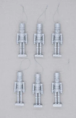 King Of Christmas Silver Nutcracker Glass Ornament Set (6 Pack)- Ornaments