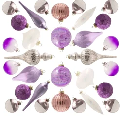 King Of Christmas Sweet 30-Piece Glass Ornament Set (Pink - Purple) Limited Edition- Ornaments|30 Pack