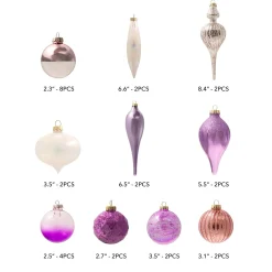 King Of Christmas Sweet 30-Piece Glass Ornament Set (Pink - Purple) Limited Edition- Ornaments|30 Pack