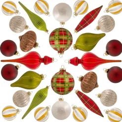 King Of Christmas Traditional 30-Piece Glass Ornament Set (Red - Green) Limited Edition- 30 Pack|Ornaments