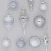 King Of Christmas Winter Frost 15-Piece Glass Ornament Set (White-Silver)- Ornaments|15 Pack
