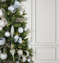 King Of Christmas Winter Frost 15-Piece Glass Ornament Set (White-Silver)- Ornaments|15 Pack