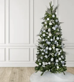 King Of Christmas Winter Frost 15-Piece Glass Ornament Set (White-Silver)- Ornaments|15 Pack