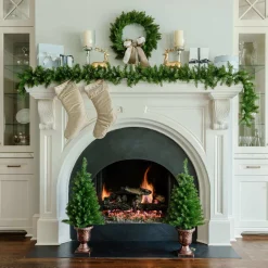 King Of Christmas Yorkshire Fir Collection 4-Piece Set With Warm White LED Lights (Battery Operated)- Sets