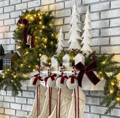 King Of Christmas Yorkshire Fir Collection 4-Piece Set With Warm White LED Lights (Battery Operated)- Sets
