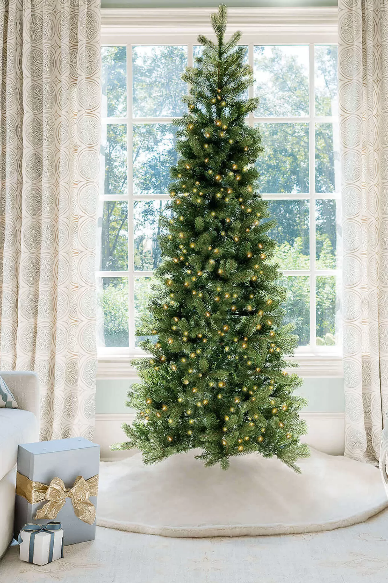 King Of Christmas 10' King Douglas Fir Slim Artificial Christmas Tree With 900 Warm White & Multi-Color LED Lights- Realistic | Slim