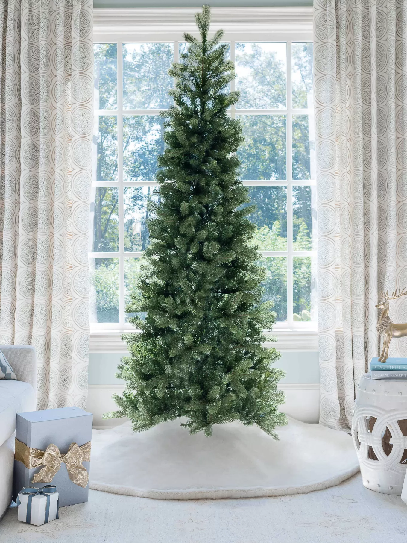 King Of Christmas 10' King Douglas Fir Slim Artificial Christmas Tree With 900 Warm White & Multi-Color LED Lights- Realistic | Slim