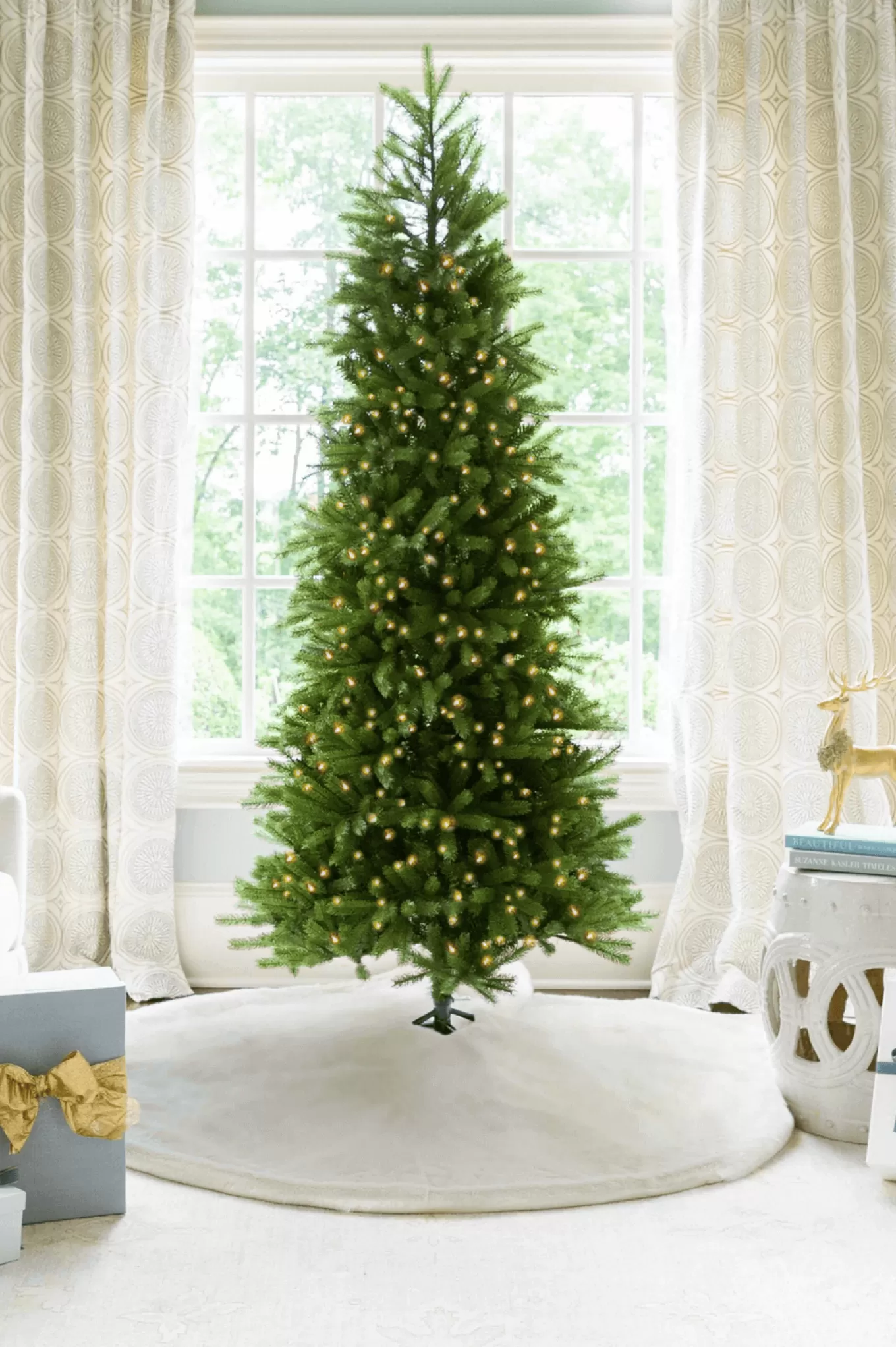 King Of Christmas 10' King Fraser Fir Slim Artificial Christmas Tree With 1100 Warm White LED Lights- Realistic | Slim