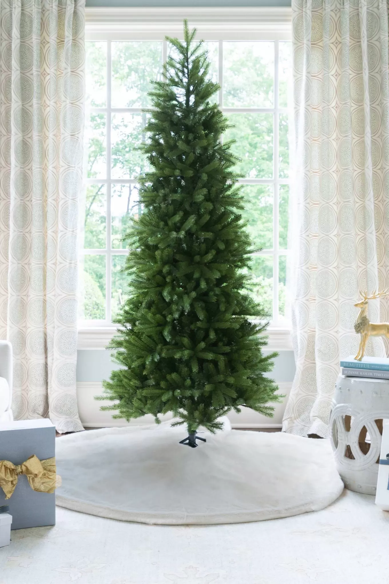 King Of Christmas 10' King Fraser Fir Slim Artificial Christmas Tree With 1100 Warm White LED Lights- Realistic | Slim