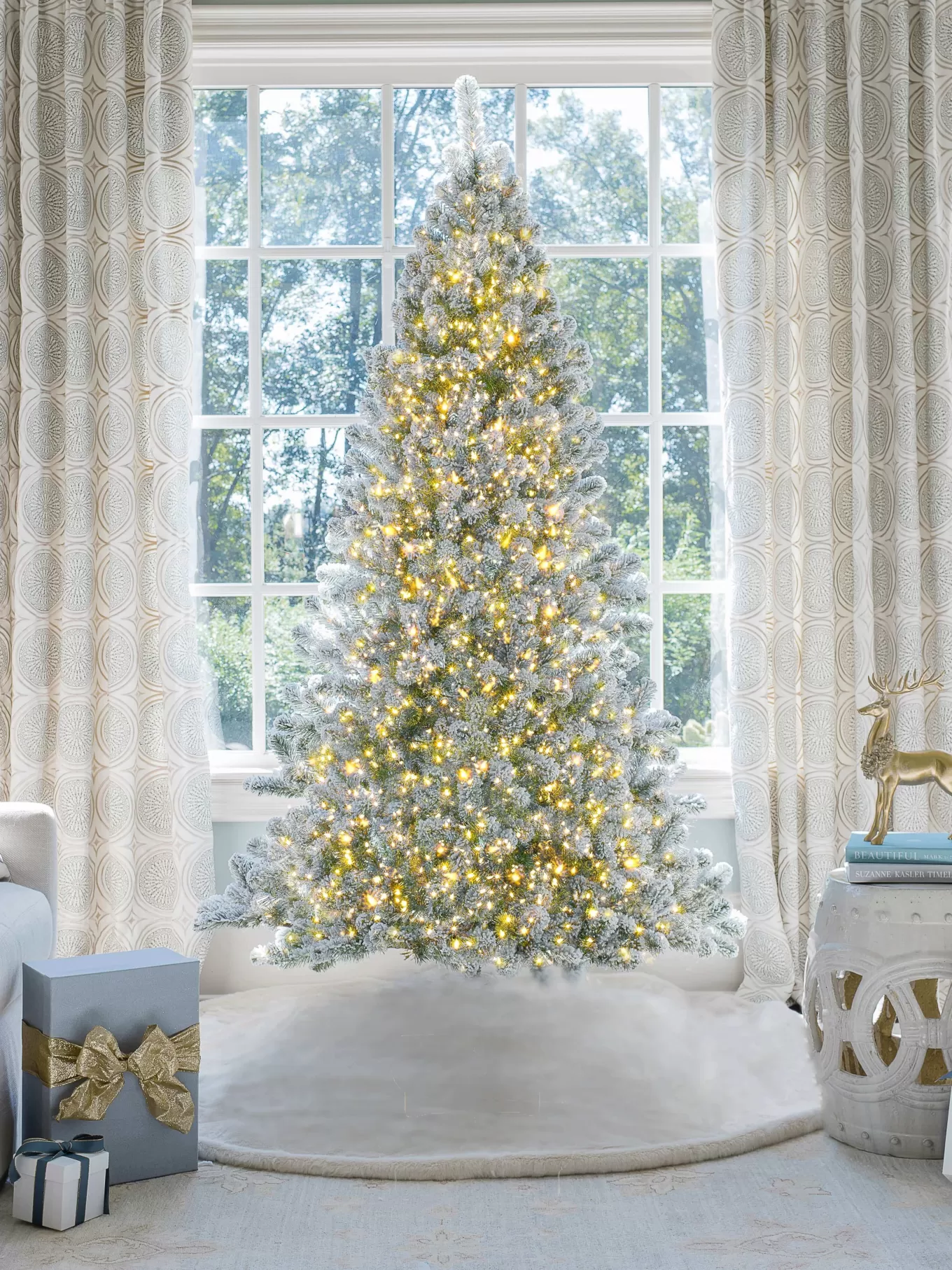 King Of Christmas 10' Prince Flock® Artificial Christmas Tree With 750 Warm White LED Lights- Classic | Pre-Lit